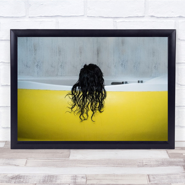 Mujer Baapaindose Black Hair Bath Yellow Wall Art Print
