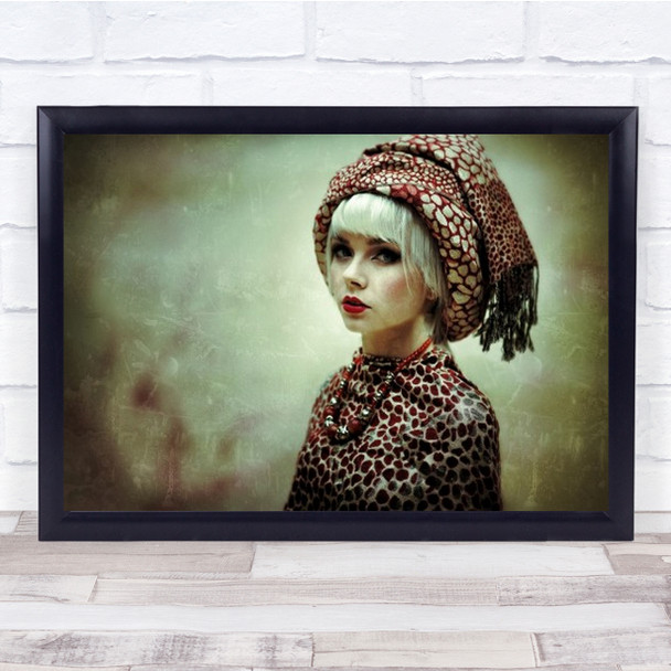 Woman Fashion Red Matching Scarf And Top Wall Art Print