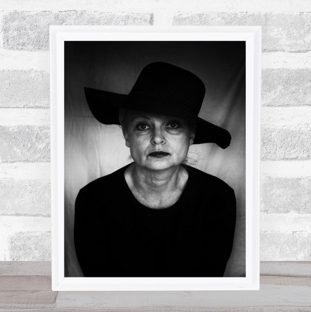 Lady With Hat Woman B&W Portrait Indoor Wall Art Print