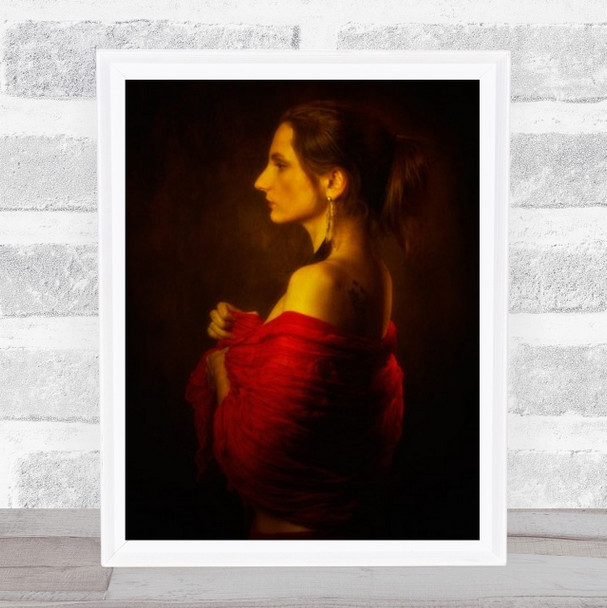Alexandra Portrait Girt Warm Red Dress Wall Art Print