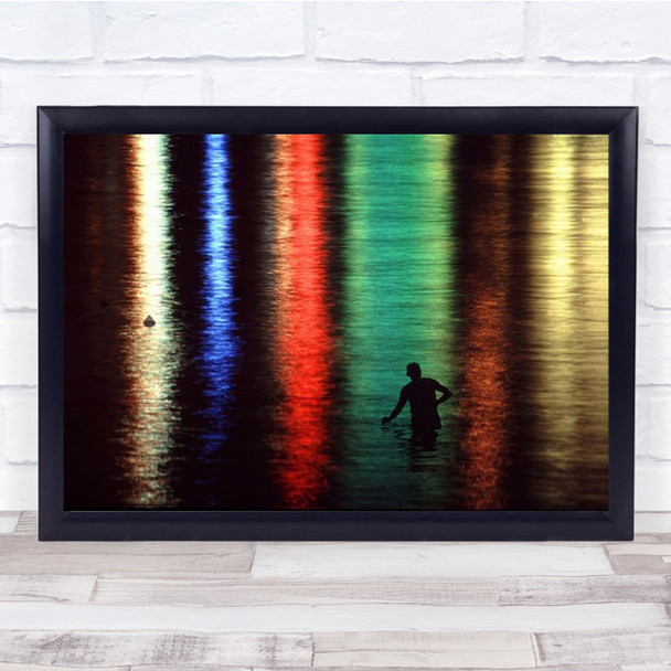 Night Bath Water Colourful Reflection Wall Art Print