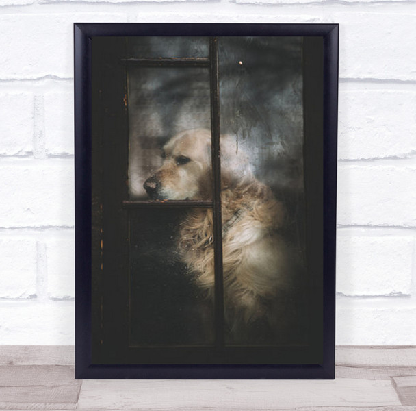 Sadness Dog By Brown Door Distressed Wall Art Print