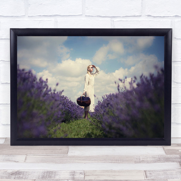Lavender Field Purple Woman Basket Wall Art Print