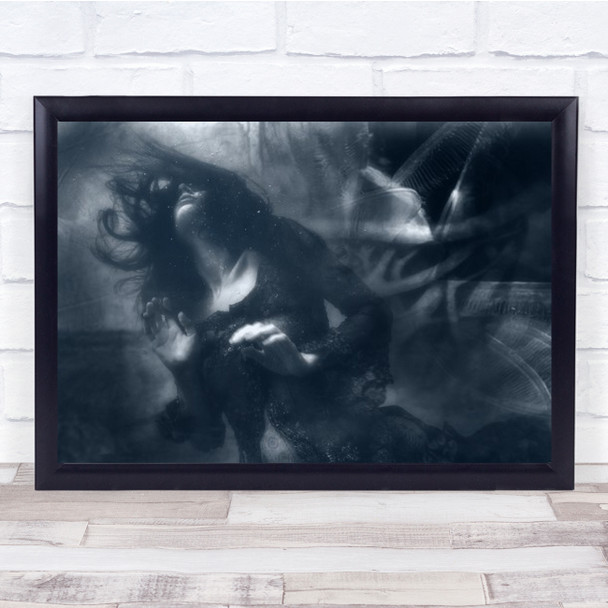 Help Woman Hair Blowing Dark Blue Wall Art Print