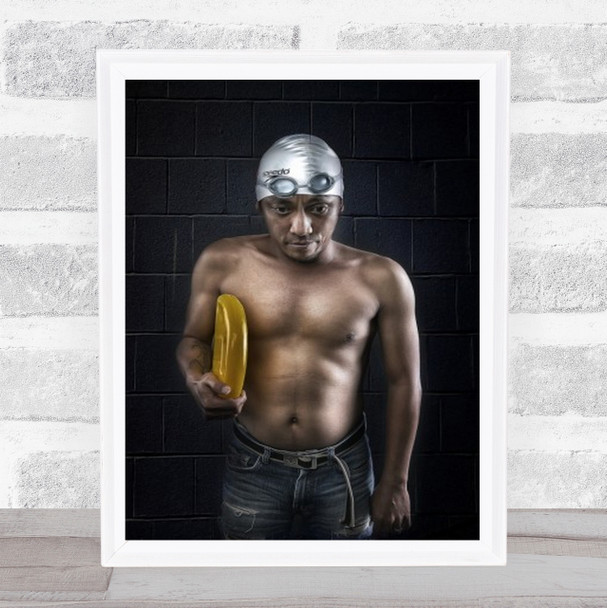 I Cant Swim Man With Swimming Cap Wall Art Print