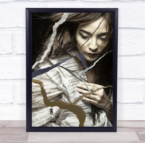 Torn Woman Sad Ripped Paper Wall Art Print