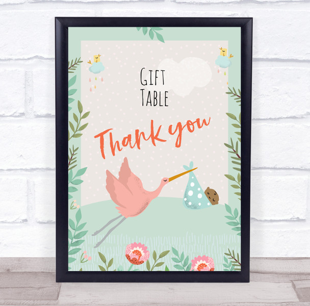 Stork With Baby Shower Green Gift Table Thank You Personalized Event Party Sign