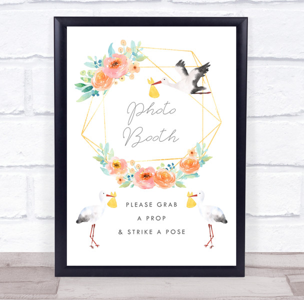 Photo Booth Storks Baby Shower Geometric Floral Personalized Event Party Sign
