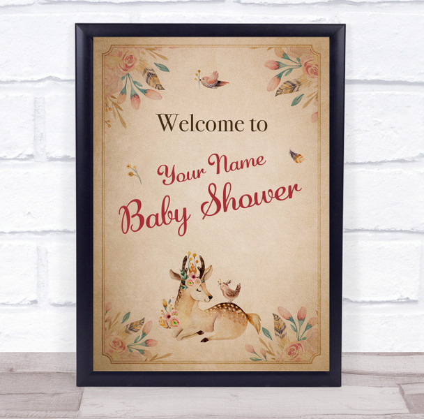 Vintage Cute Deer Welcome To Baby Shower Personalized Event Party Sign