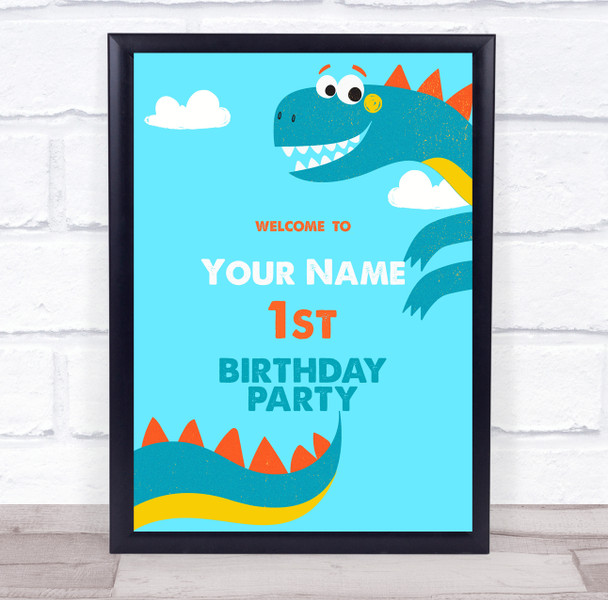 Happy Dinosaur Tail Light Blue Birthday Personalized Event Party Decoration Sign