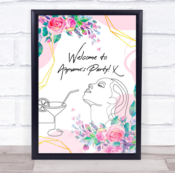 Welcome Floral Woman Cocktail Geometric Personalized Event Party Decoration Sign