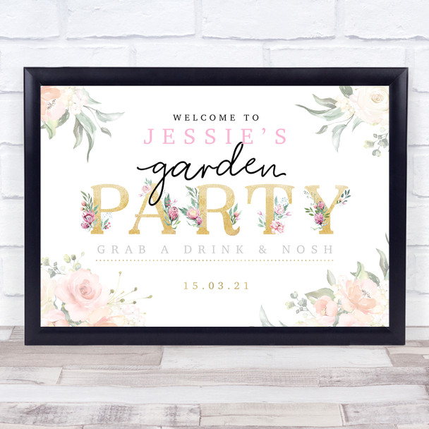 Garden Birthday Gold & Rose Personalized Event Occasion Party Decoration Sign