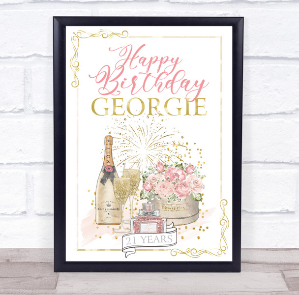Birthday Gold Champagne Celebration Age & Name Personalized Event Party Sign