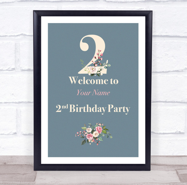 Formal Floral Blue Welcome Birthday Personalized Event Party Decoration Sign