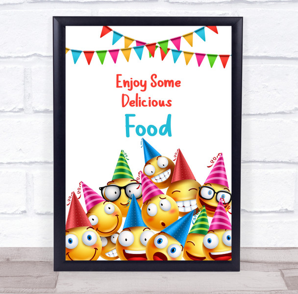 Yellow Smiley Faces Birthday Enjoy Some Food Personalized Event Party Sign