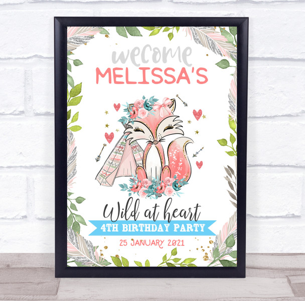 Fox Leaves Birthday Wild At Heart Personalized Event Party Decoration Sign