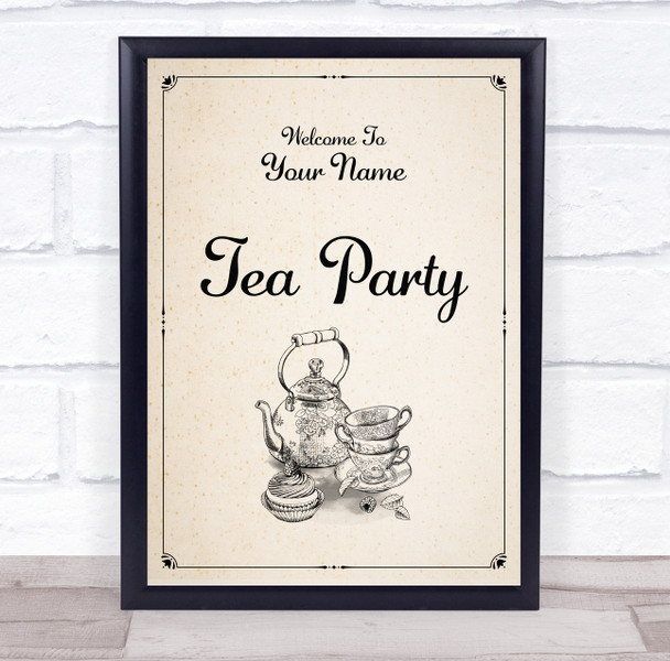 Vintage Drawn Tea Pot Welcome Tea Personalized Event Party Decoration Sign