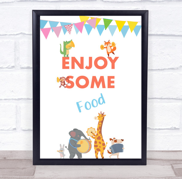Cute Animals Instruments Birthday Enjoy Some Food Personalized Party Sign