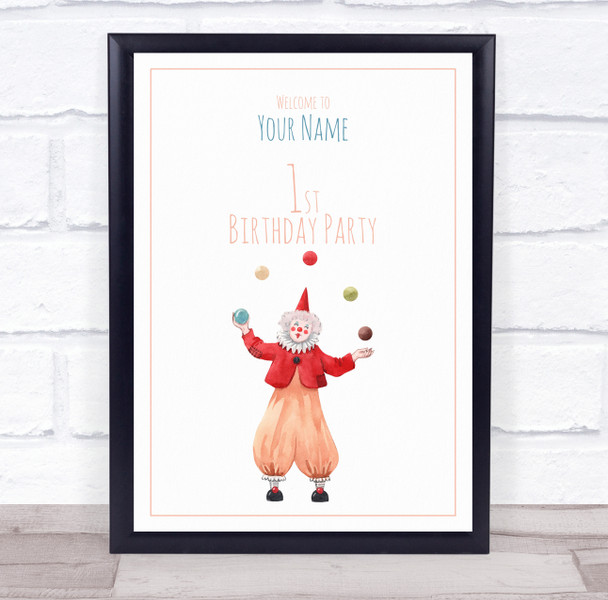 Watercolor Juggling Clown Birthday Welcome Personalized Event Party Sign