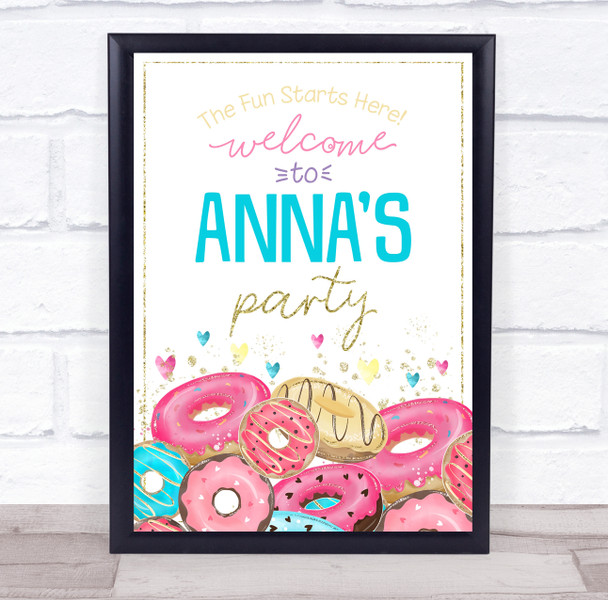 Cute Doughnuts Welcome Birthday Personalized Event Party Decoration Sign