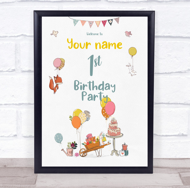 Animals Balloon Cake Welcome To Birthday Personalized Event Party Sign