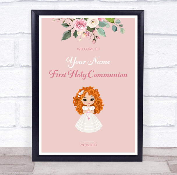 Red Hair Girl First Holy Communion Personalized Event Party Decoration Sign