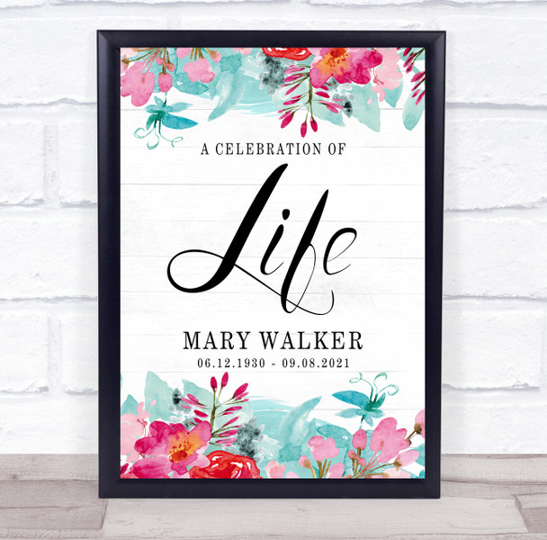 Rose & White Wood A Celebration Of Life Funeral Personalized Event Sign