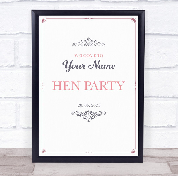 Pink And Blue Swirl Border Welcome To Hen Personalized Event Party Sign