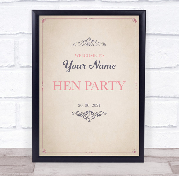 Vintage Swirly Welcome To Any Name Hen Do Personalized Event Party Sign