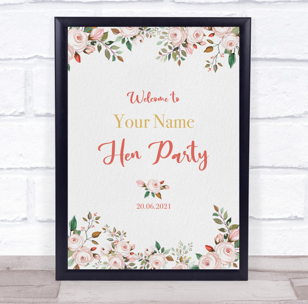 Pretty Pink Floral Border Welcome To Hen Personalized Event Party Sign