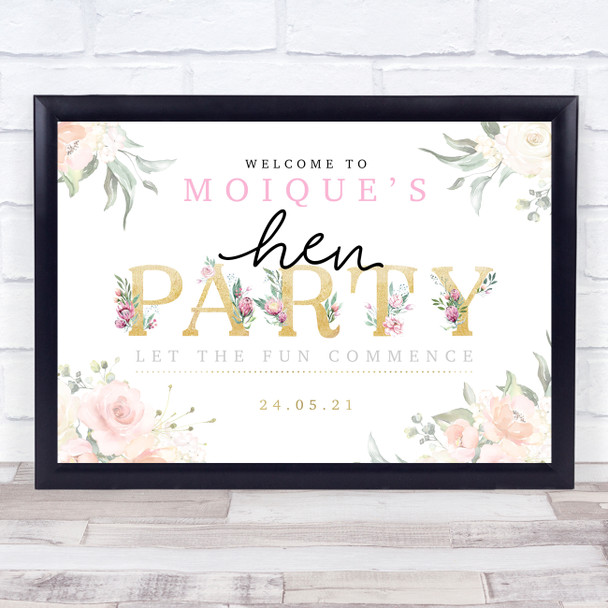 Hen Do Gold & Rose Personalized Event Occasion Party Decoration Sign