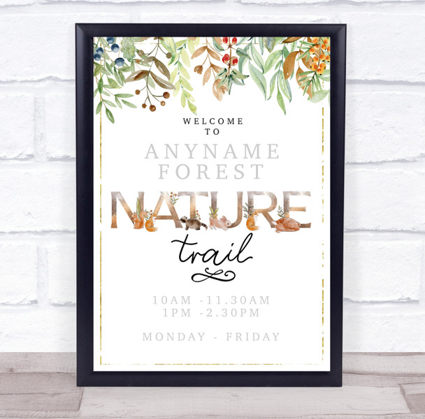 Nature Trail Gold Watercolor Leaves Outdoor Trail Personalized Event Party Sign