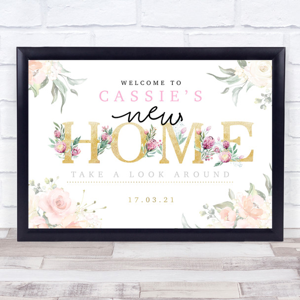 New Home Housewarming Gold & Rose Personalized Event Party Decoration Sign