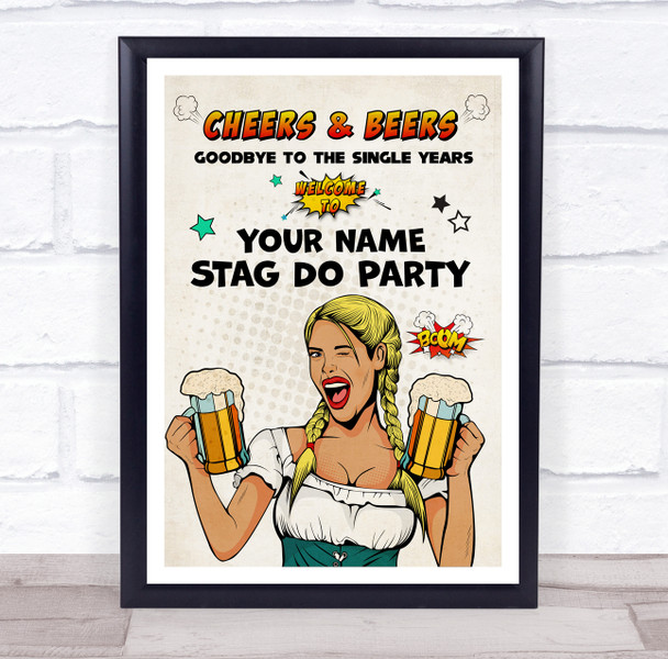 Comic Style Woman Winking CheersBeers Welcome To Stag Do Personalized Party Sign