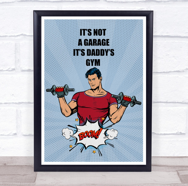 Man Red T Shirt Dumbbells Comic Its Daddy's Gym Room Personalized Wall Art Sign