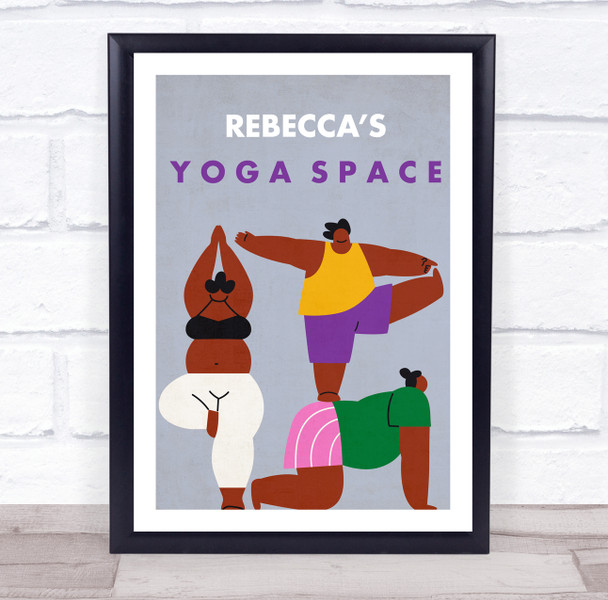 Dark Skin Large Female Pose Yoga Gym Space Room Personalized Wall Art Sign