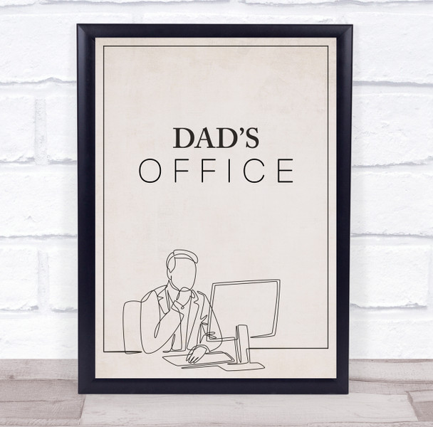Line Art Man And Computer Dad's Office Room Personalized Wall Art Sign