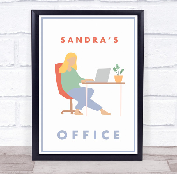 Office Woman Blonde Hair Simple Laptop Room Personalized Wall Art Sign