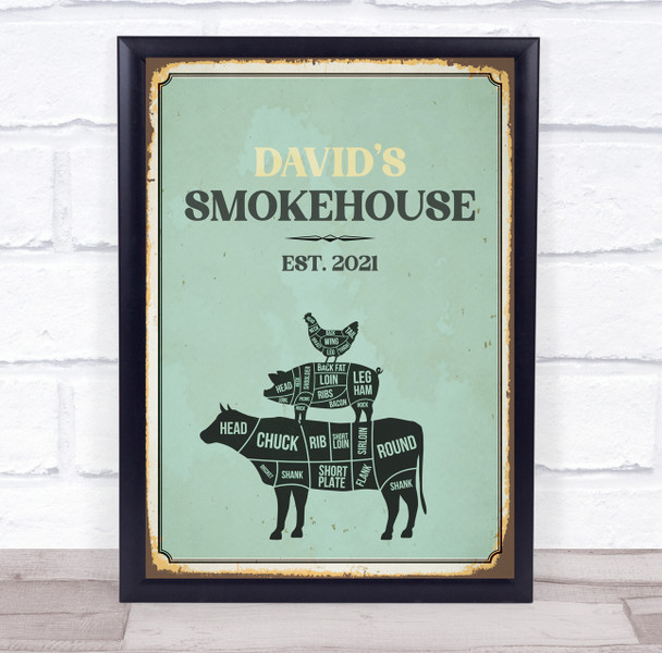 Smokehouse Est.2021 Cow Pig Chicken Room Personalized Wall Art Sign