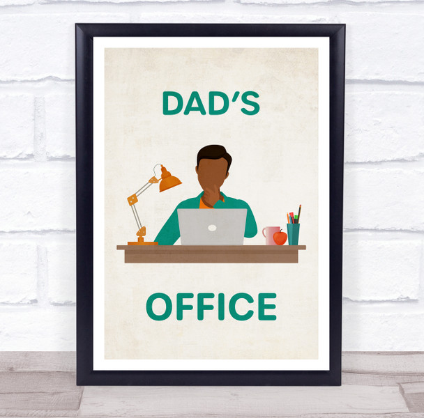 Dark Skin Man At Desk Dad's Office Room Personalized Wall Art Sign