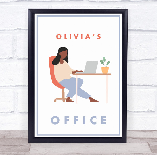 Office Brown Woman Simple Laptop Room Personalized Wall Art Sign