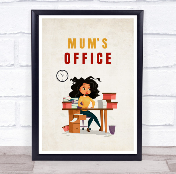 Mum's Office Black Hair Female Room Personalized Wall Art Sign