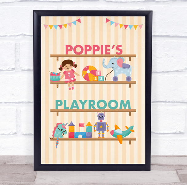 Toy Shelf Stripes Play Room Personalized Wall Art Sign