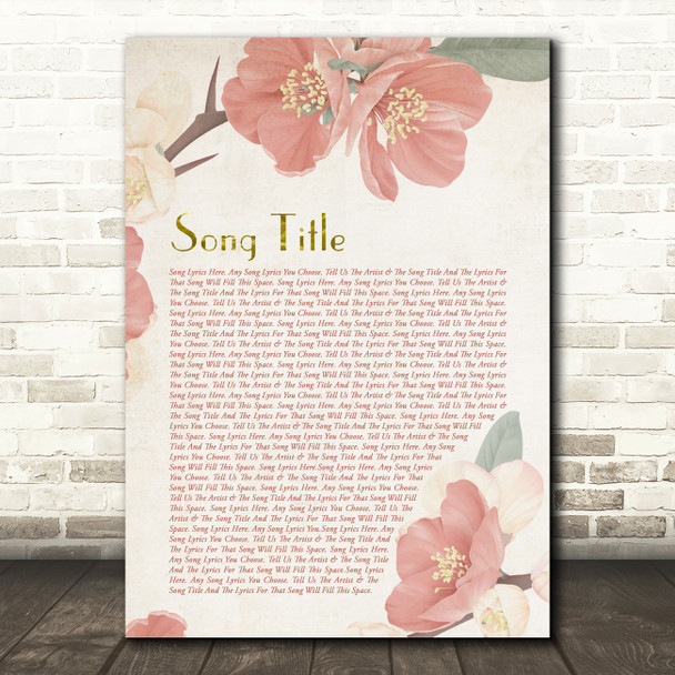 Dusky Pink Floral Script Any Song Lyric Personalized Music Wall Art Print