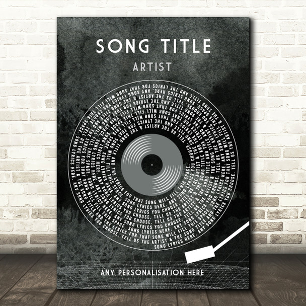 Grunge Grey Vinyl Record & Needle Any Song Lyric Personalized Music Art Print