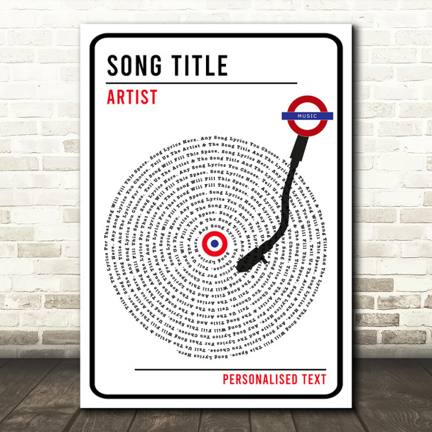 London Sign Style Vinyl Record Any Song Lyric Personalized Music Wall Art Print
