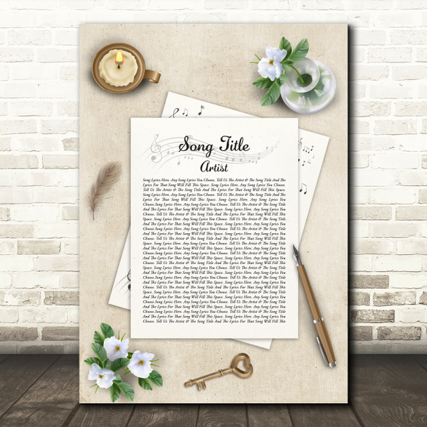 Note Paper & Pen Any Song Lyric Personalized Music Wall Art Print