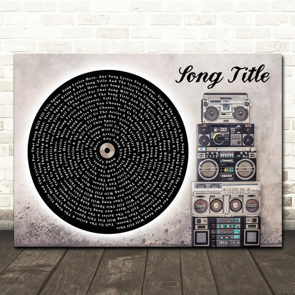 Vinyl Record & Boom Box Any Song Lyric Personalized Music Wall Art Print