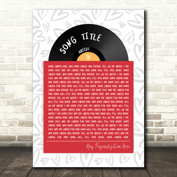 Vinyl Record In Sleeve Hearts Any Song Lyric Personalized Music Wall Art Print