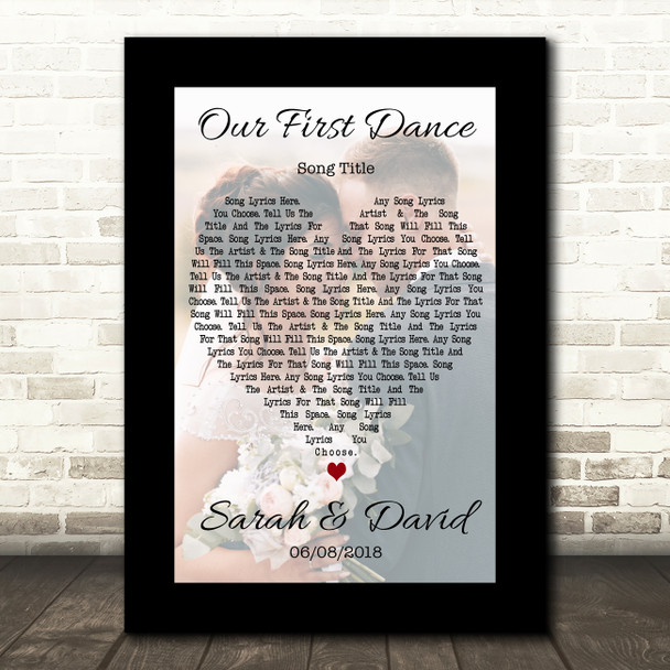 Black Border  Wedding Photo First Dance Any Song Lyric Wall Art Print